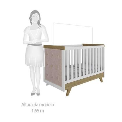 Imagem de Conjunto para Quarto de Bebê com Guarda Roupa 4 Portas e Berço com Capitone Retrô Móveis Peroba Branco Brilho/Carvalho/Pena Areia