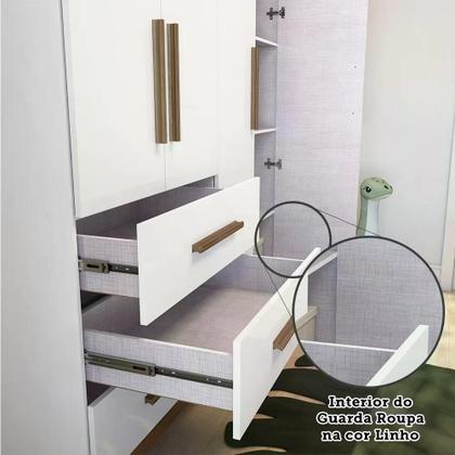 Imagem de Conjunto para Quarto de Bebê com Guarda Roupa 4 Portas e Berço com Capitone Retrô Móveis Peroba Branco Brilho/Carvalho/Pena Areia