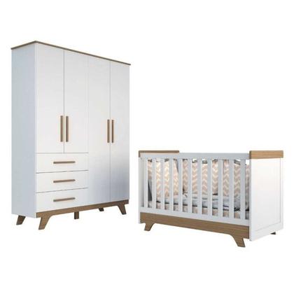 Imagem de Conjunto para Quarto de Bebê com Guarda Roupa 4 Portas e Berço Retrô