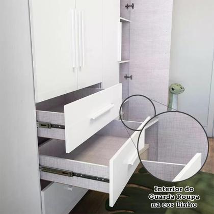 Imagem de Conjunto para Quarto de Bebê com Guarda Roupa e Berço com Capitone Retrô Móveis Peroba Branco Brilho/Pena Areia