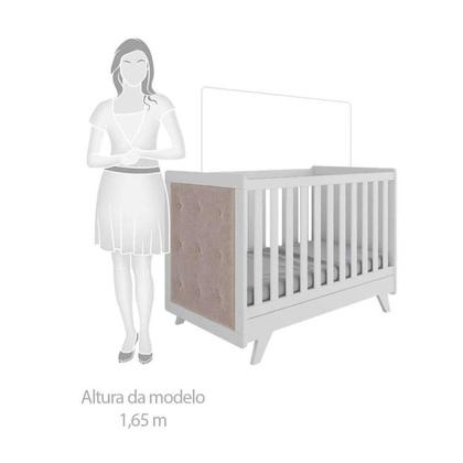Imagem de Conjunto para Quarto de Bebê com Guarda Roupa e Berço com Capitone Retrô Móveis Peroba Branco Brilho/Pena Areia