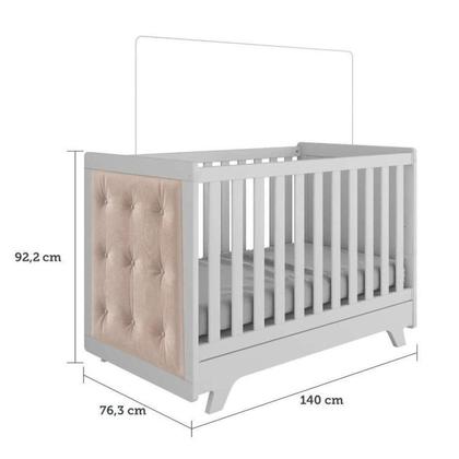 Imagem de Conjunto para Quarto de Bebê com Guarda Roupa e Berço com Capitone Retrô Móveis Peroba Branco Brilho/Pena Areia