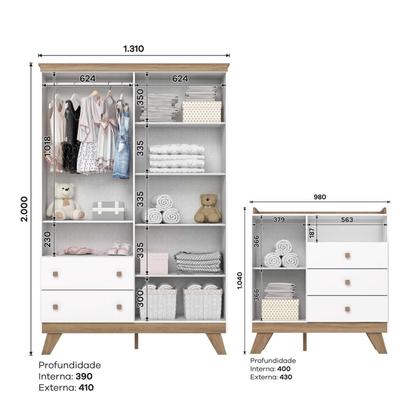 Imagem de Conjunto para Quarto de Bebê Cômoda Roupeiro Retro Theo