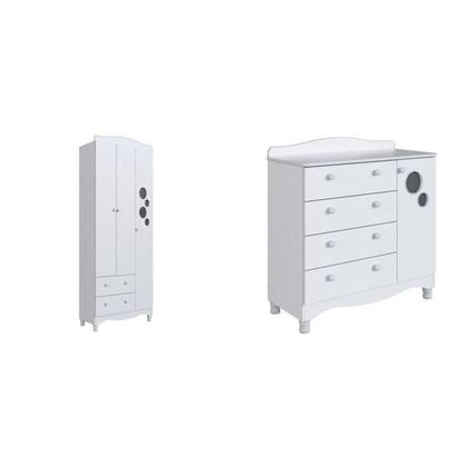Imagem de Conjunto para Quarto Infantil com Guarda-Roupa e Cômoda Trocador Encanto Branco