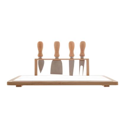 Imagem de Conjunto para Queijos Bambu e Cerâmica 5 peças LYOR
