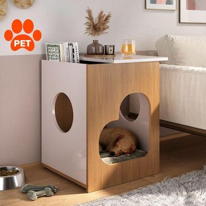 Imagem de Conjunto para Sala de Estar Lotus com Rack para TV até 60 Polegadas, Mesa de Centro e Mesa Lateral Carvalho e Off White