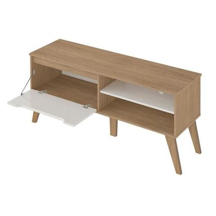 Imagem de Conjunto para Sala de Estar Lotus com Rack para TV até 60 Polegadas, Mesa de Centro e Mesa Lateral Carvalho e Off White