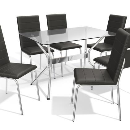 Imagem de Conjunto para Sala de Jantar 1 Mesa Loire Tampo de Vidro Retangular 6 Cadeiras Amsterdã