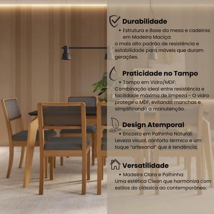 Imagem de Conjunto para Sala de Jantar 8 Lugares Madeira Maciça com Tampo Vidro/MDF Petra