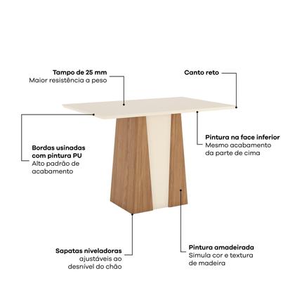 Imagem de Conjunto para Sala de Jantar com 4 Cadeiras Orus Nature/Off White