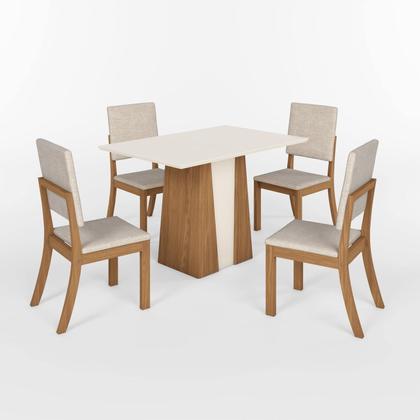 Imagem de Conjunto para Sala de Jantar com 4 Cadeiras Orus Nature/Off White