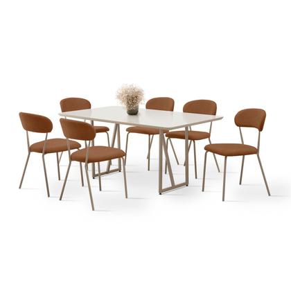 Imagem de Conjunto para Sala de Jantar com 6 Cadeiras Betina Champagne / Terracota / Off White