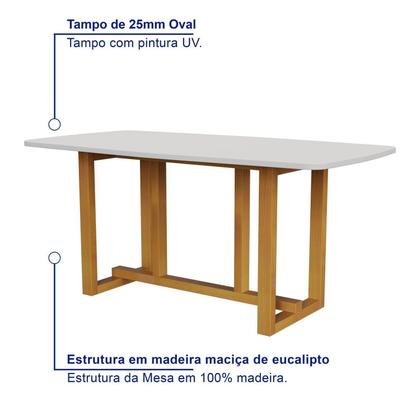 Imagem de Conjunto para Sala de Jantar Filadélfia Tampo Oval 170cm com 6 Cadeiras Madeira Maciça Miami
