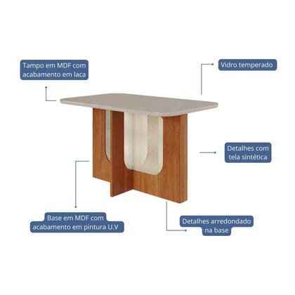 Imagem de Conjunto Para Sala De Jantar Louise 130cm Com 4 Cadeiras Paola Cinamomo/Off White/Madeira/Nude Cimol Móveis