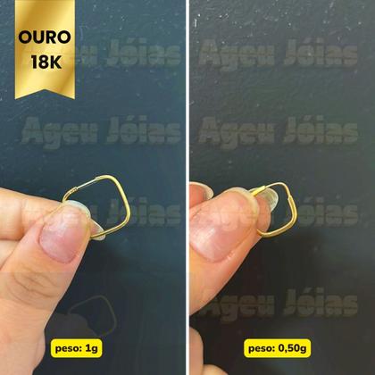 Imagem de Conjunto Pares Argola Quadrada Ouro 18k 1 e 2 furo Brinco Ouro