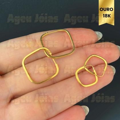 Imagem de Conjunto Pares Argola Quadrada Ouro 18k 1 e 2 furo Brinco Ouro