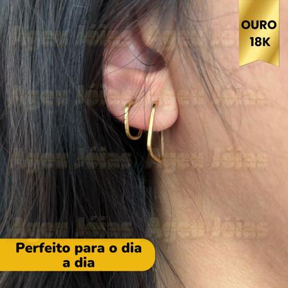 Imagem de Conjunto Pares Argola Quadrada Ouro 18k 1 e 2 furo Brinco Ouro