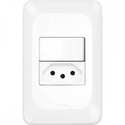 Imagem de Conjunto Pial Pop 4X2 Branco Com Placa (1Simples+Tomada 10A) Lgx103