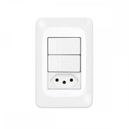 Imagem de Conjunto Pial Pop 4X2 Branco Com Placa (2Simples+Tomada 10A) Lgx113