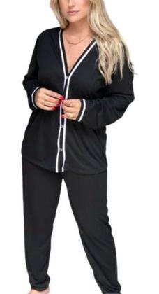Imagem de Conjunto Pijama Feminino Confortável Longo C/ Botão - C58