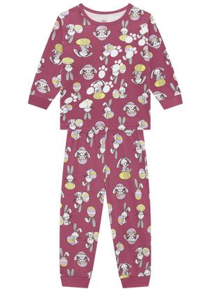 Imagem de Conjunto Pijama Infantil em Malha Estampa de Coelhinho Brilha no Escuro Feminino - Brandili 