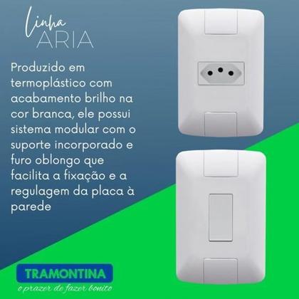 Imagem de Conjunto Placa com 2 interrupitor simples 6A + 1 Tomada 10A Aria Branca - Tramontina