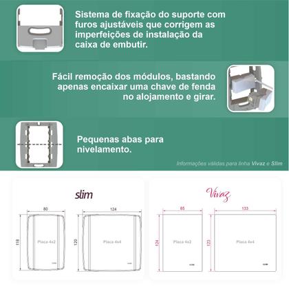 Imagem de Conjunto Placa Espelho 4x2 com 2 Interruptores Simples 10A 250V Slim Ilumi 8018