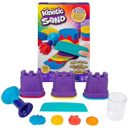 Imagem de Conjunto Play Sand Kinetic Sand Rainbow Mix com 3 cores e 6 ferramentas