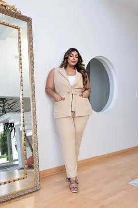 Imagem de Conjunto Plus Size Alfaiataria Colete + Calça Moda Extra Grande Tamanho Especial Moda Feminina