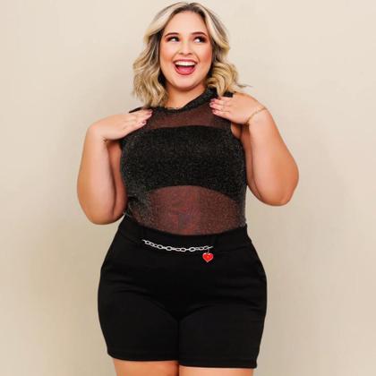 Imagem de Conjunto Plus Size Blusa de tule Cropped faixa + Short 0537