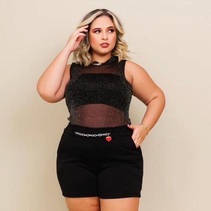 Imagem de Conjunto Plus Size Blusa de tule Cropped faixa + Short 0537