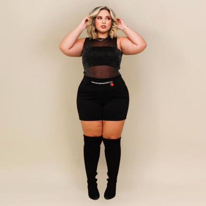 Imagem de Conjunto Plus Size Blusa de tule Cropped faixa + Short 0537