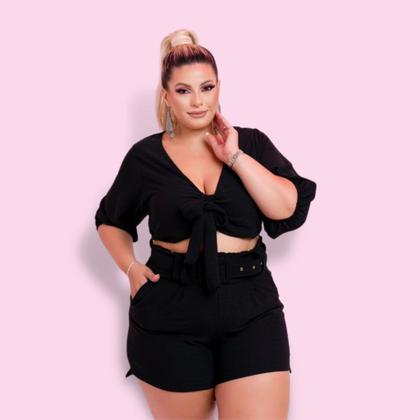 Imagem de Conjunto Plus Size Cropped Amarrar Short + Cinto Veste 48 52 0139