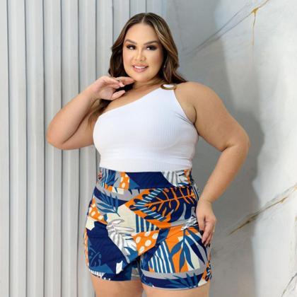 Imagem de Conjunto Plus Size Cropped  Ombro Único + Short Saia 0552