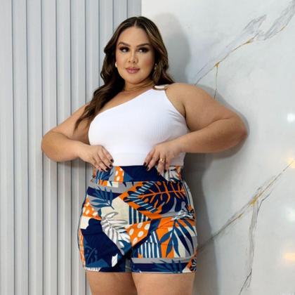 Imagem de Conjunto Plus Size Cropped  Ombro Único + Short Saia 0552