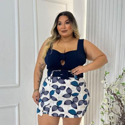 Imagem de Conjunto Plus Size Cropped + Short Saia C Cinto 0507