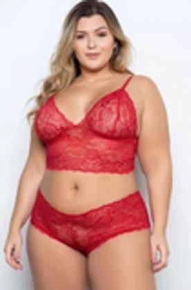 Imagem de Conjunto Plus Size De Renda Cropped + Calesson Plussize XGG
