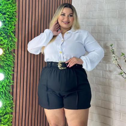 Imagem de Conjunto Plus Size Feminino Blusa Social e Short com Cinto