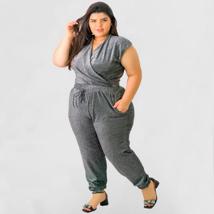 Imagem de Conjunto Plus Size Feminino Body e Calça Jogger Brilho Luxo