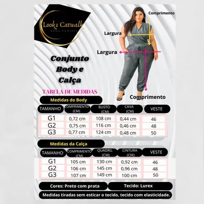 Imagem de Conjunto Plus Size Feminino Body e Calça Jogger Brilho Luxo