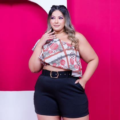Imagem de Conjunto Plus Size Feminino Ciganinha Lastec Estampado Short com Cinto 0231