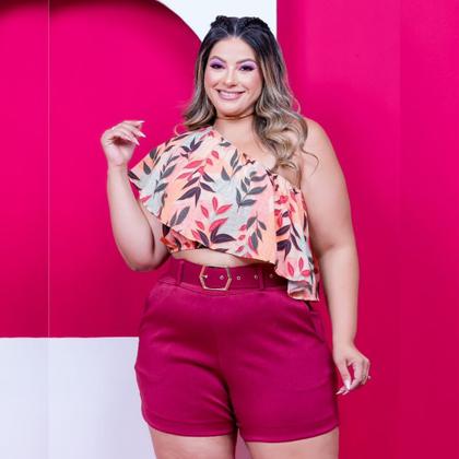 Imagem de Conjunto Plus Size Feminino Ciganinha Lastec Estampado Short com Cinto 0231