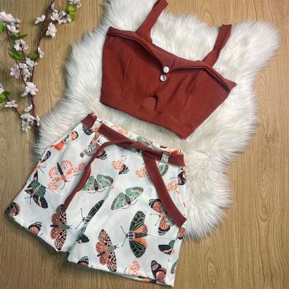 Imagem de Conjunto Plus Size Feminino Cropped Short Estampado 1831