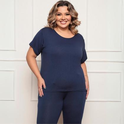 Imagem de Conjunto Plus Size Feminino Manga Curta Viscolycra Multiuso Premium Confortável Cores Preto Azul Terracota Verde
