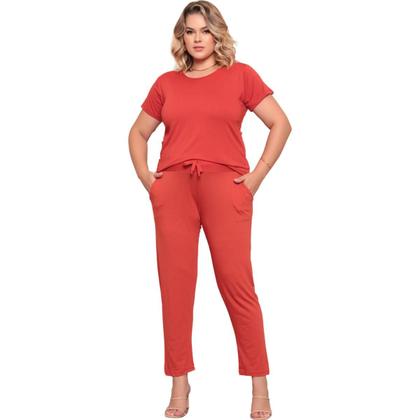 Imagem de Conjunto Plus Size Feminino Manga Curta Viscolycra Multiuso Premium Confortável Cores Preto Azul Terracota Verde