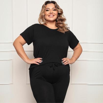 Imagem de Conjunto Plus Size Feminino Manga Curta Viscolycra Multiuso Premium Confortável Cores Preto Azul Terracota Verde