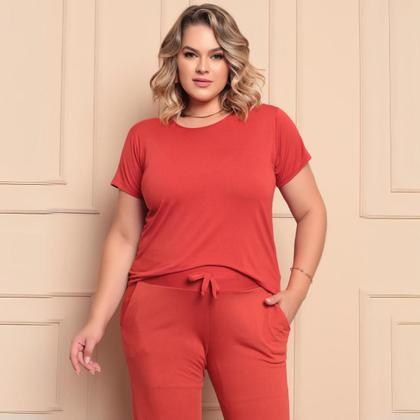 Imagem de Conjunto Plus Size Feminino Manga Curta Viscolycra Multiuso Premium Confortável Cores Preto Azul Terracota Verde