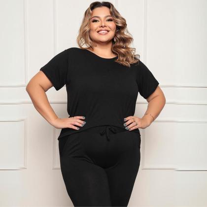 Imagem de Conjunto Plus Size Feminino Manga Curta Viscolycra Multiuso Premium Confortável Cores Preto Azul Terracota Verde