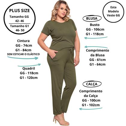 Imagem de Conjunto Plus Size Feminino Manga Curta Viscolycra Multiuso Premium Confortável Cores Preto Azul Terracota Verde