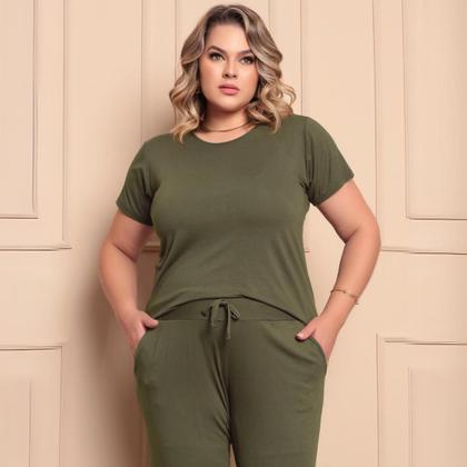 Imagem de Conjunto Plus Size Feminino Manga Curta Viscolycra Multiuso Premium Confortável Cores Preto Azul Terracota Verde